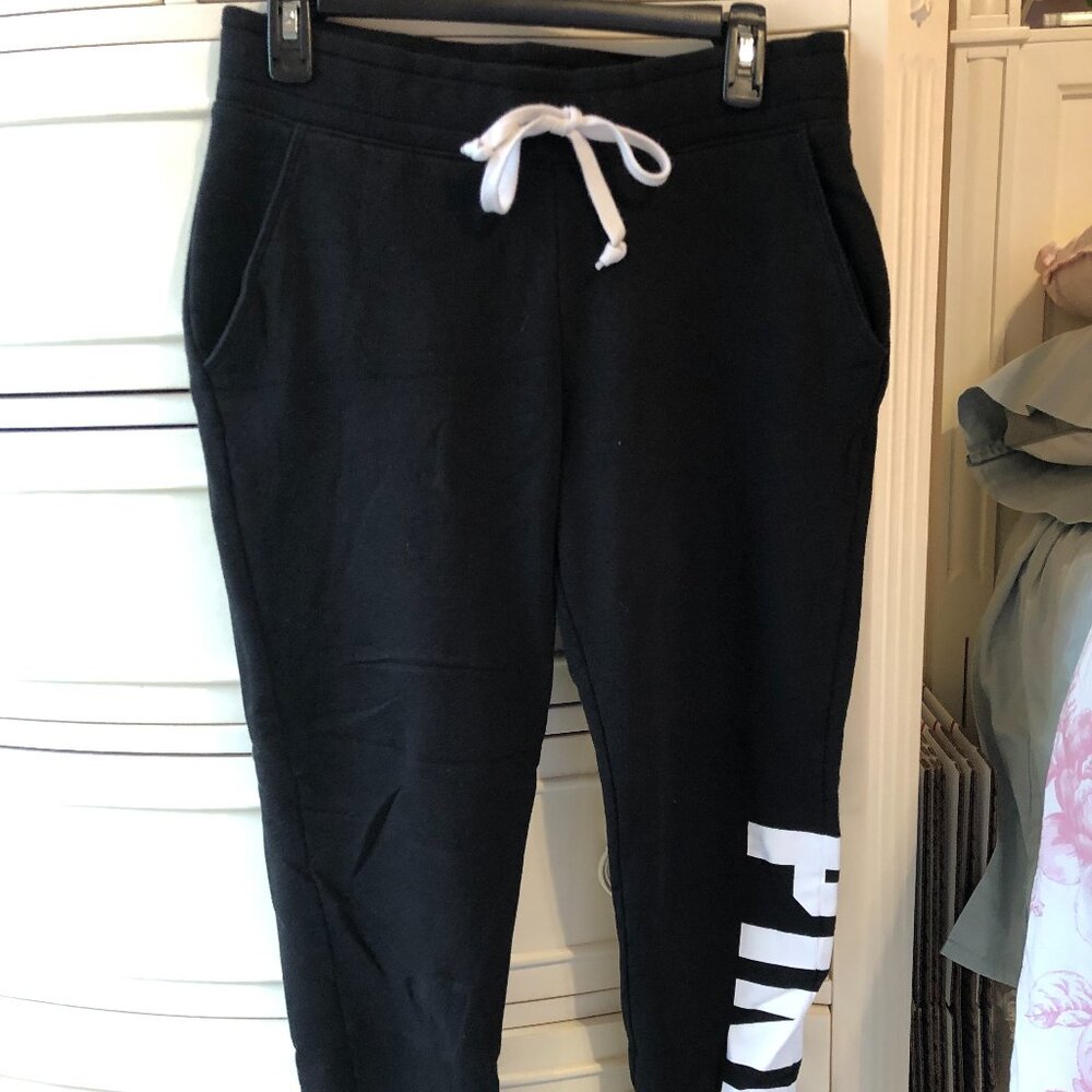 Medium Pink Victoria’s Secret Black Fleece Classic Logo Jogger Sweatpants